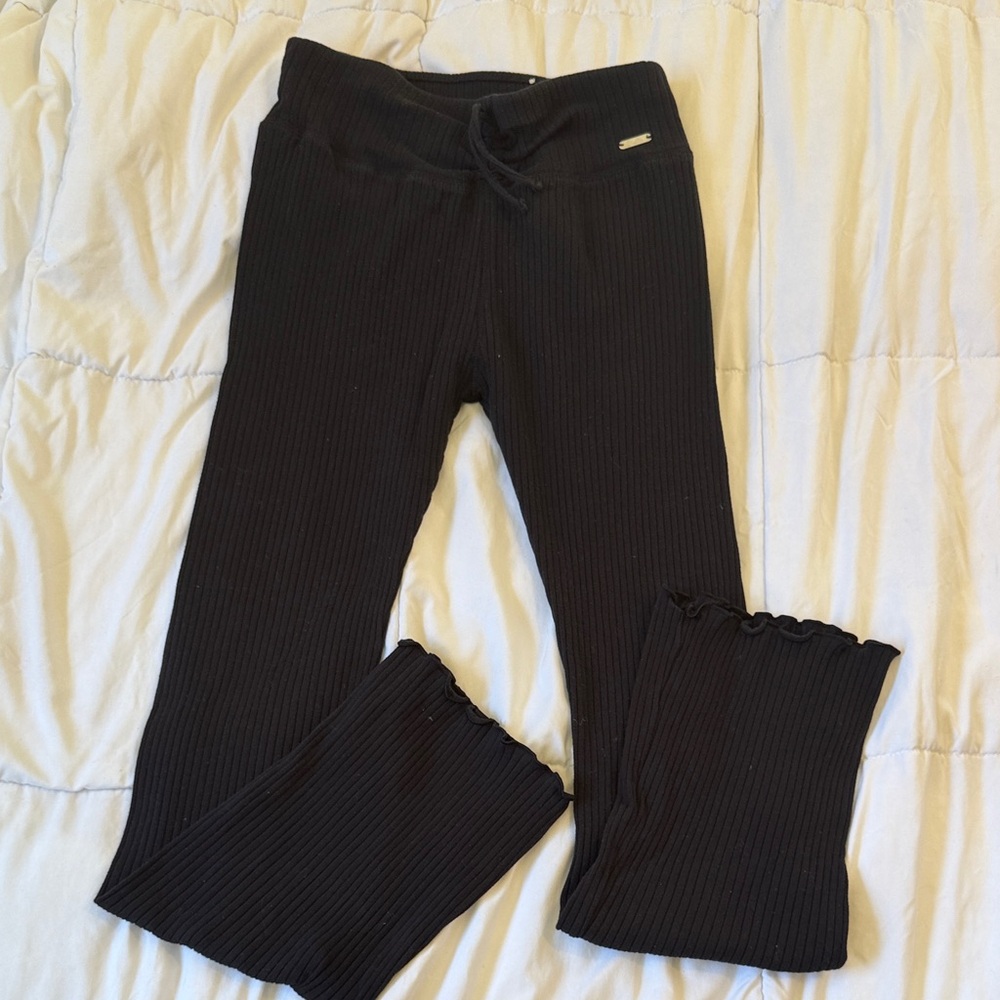 Justice Black Ribbed Leggings with Ruffle Hem